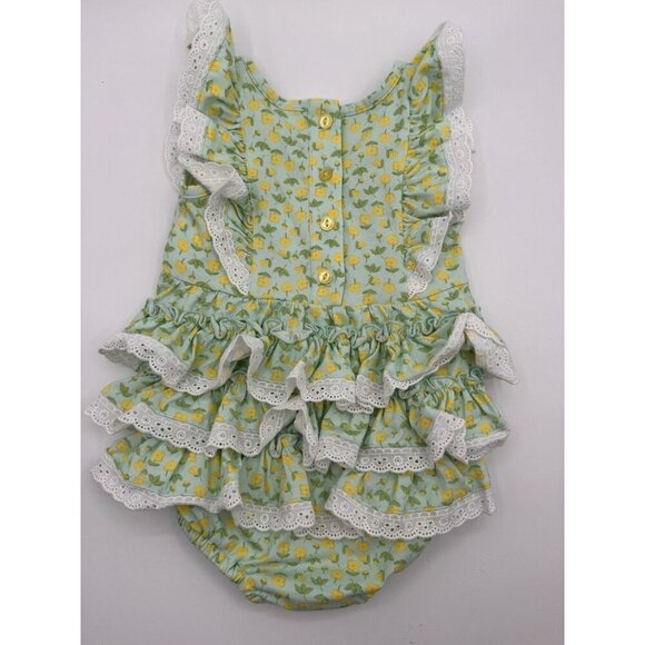 Serendipity Bubble Romper by Shrimp and Grits 12m Floral Yellow Ruffles - Picture 2 of 9